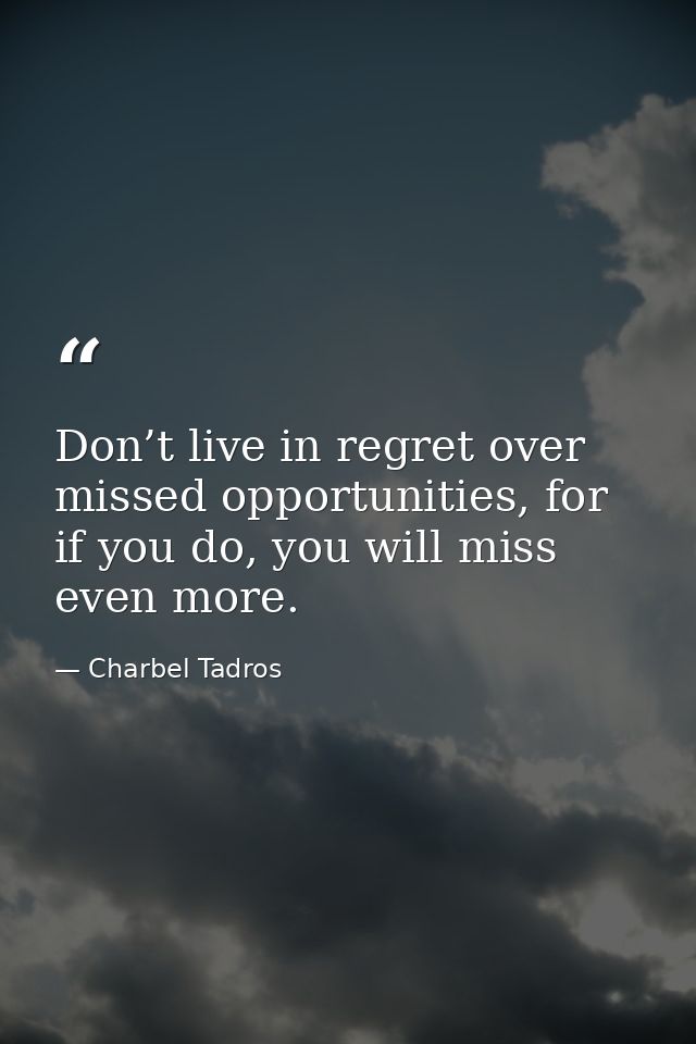 Don’t live in regret over missed opportunities, for if you do, you will miss even more. — Charbel Tadros