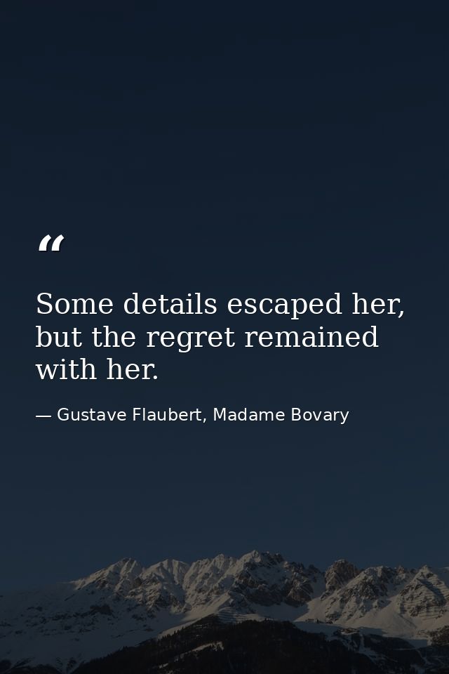 Some details escaped her, but the regret remained with her. — Gustave Flaubert, Madame Bovary