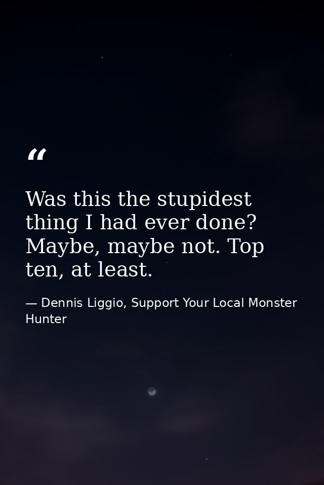 Was this the stupidest thing I had ever done? Maybe, maybe not. Top ten, at least. — Dennis Liggio, Support Your Local Monster Hunter