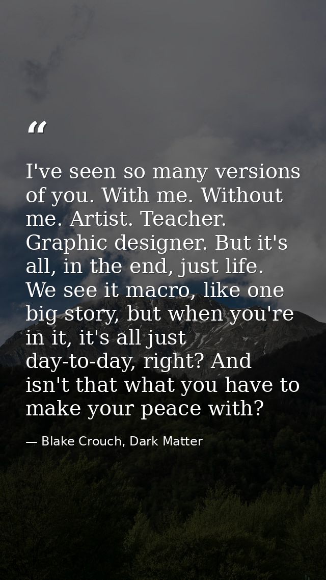 I've seen so many versions of you. With me. Without me. Artist. Teacher. Graphic designer. But it's all, in the end, jus — Blake Crouch, Dark Matter