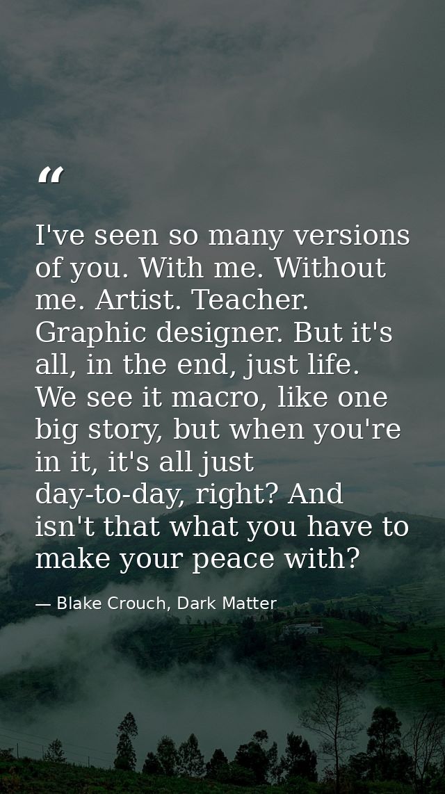 I've seen so many versions of you. With me. Without me. Artist. Teacher. Graphic designer. But it's all, in the end, jus — Blake Crouch, Dark Matter