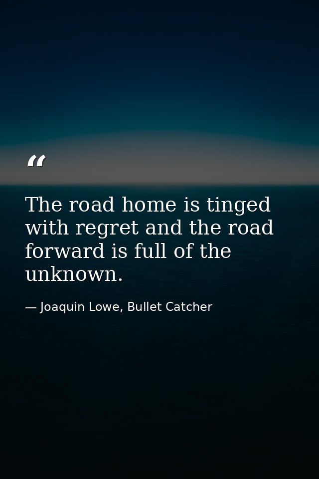 The road home is tinged with regret and the road forward is full of the unknown. — Joaquin Lowe, Bullet Catcher