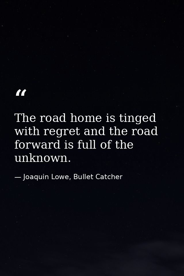 The road home is tinged with regret and the road forward is full of the unknown. — Joaquin Lowe, Bullet Catcher