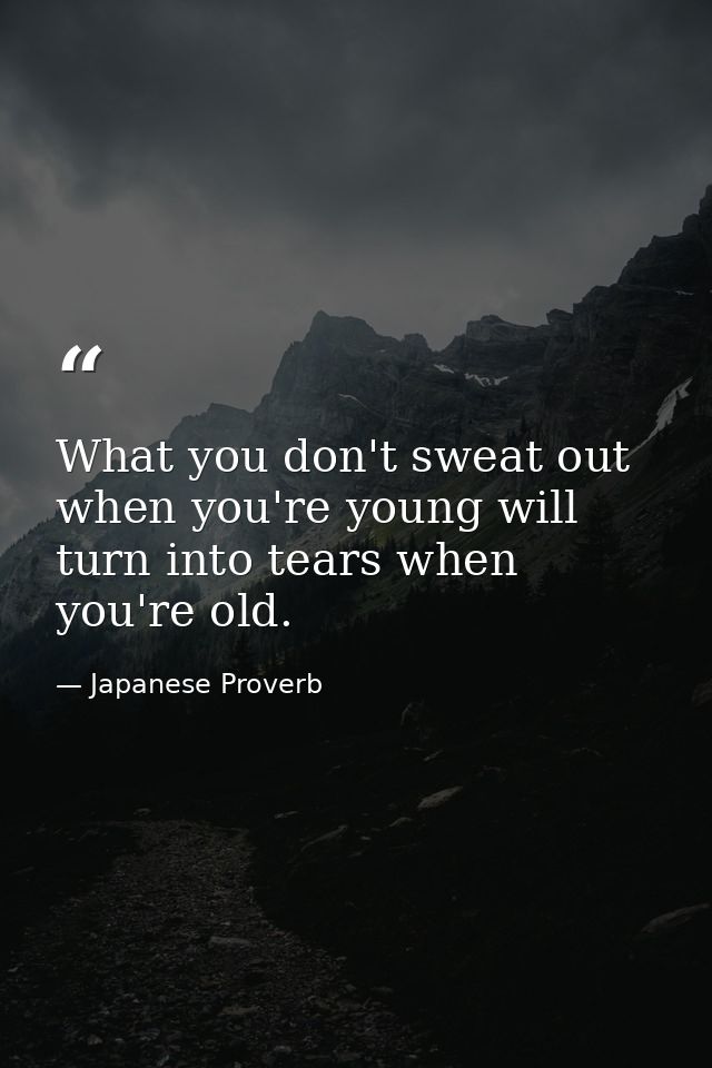 What you don't sweat out when you're young will turn into tears when you're old. — Japanese Proverb