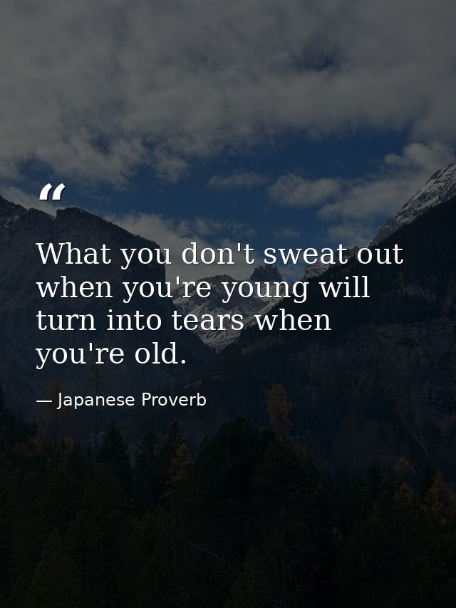 What you don't sweat out when you're young will turn into tears when you're old. — Japanese Proverb
