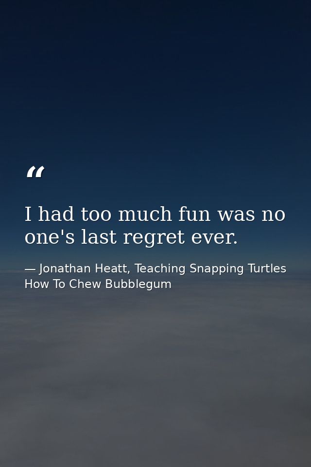 I had too much fun was no one's last regret ever. — Jonathan Heatt, Teaching Snapping Turtles How To Chew Bubblegum
