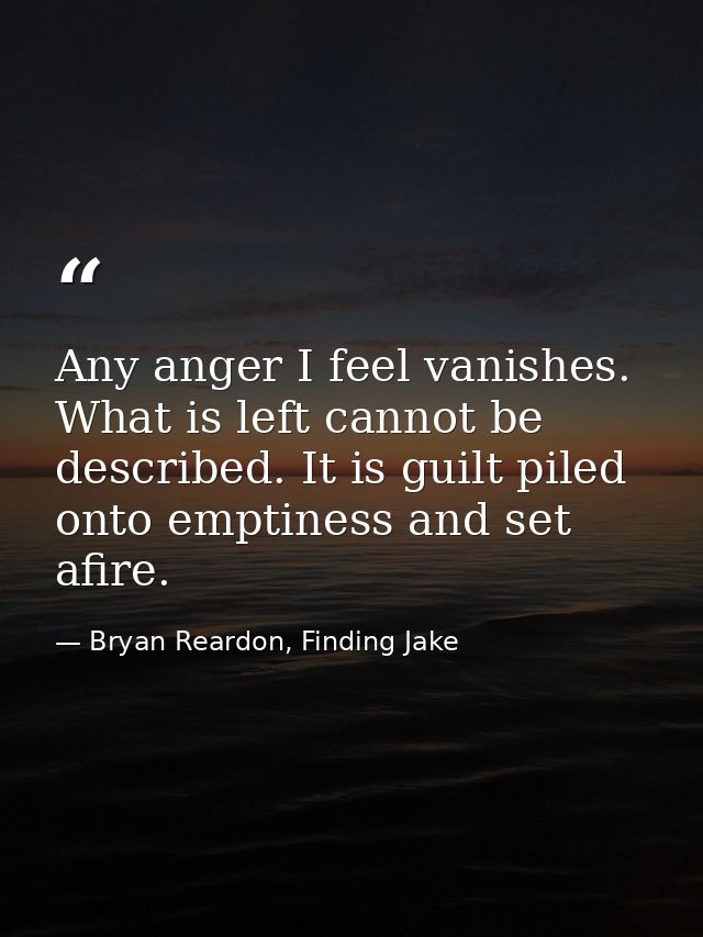 Any anger I feel vanishes. What is left cannot be described. It is guilt piled onto emptiness and set afire. — Bryan Reardon, Finding Jake