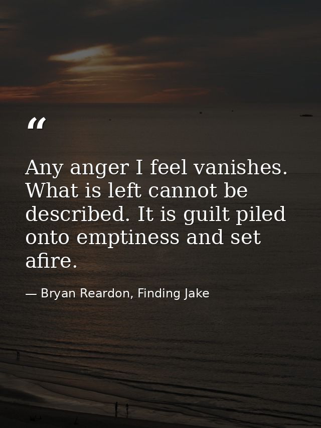 Any anger I feel vanishes. What is left cannot be described. It is guilt piled onto emptiness and set afire. — Bryan Reardon, Finding Jake