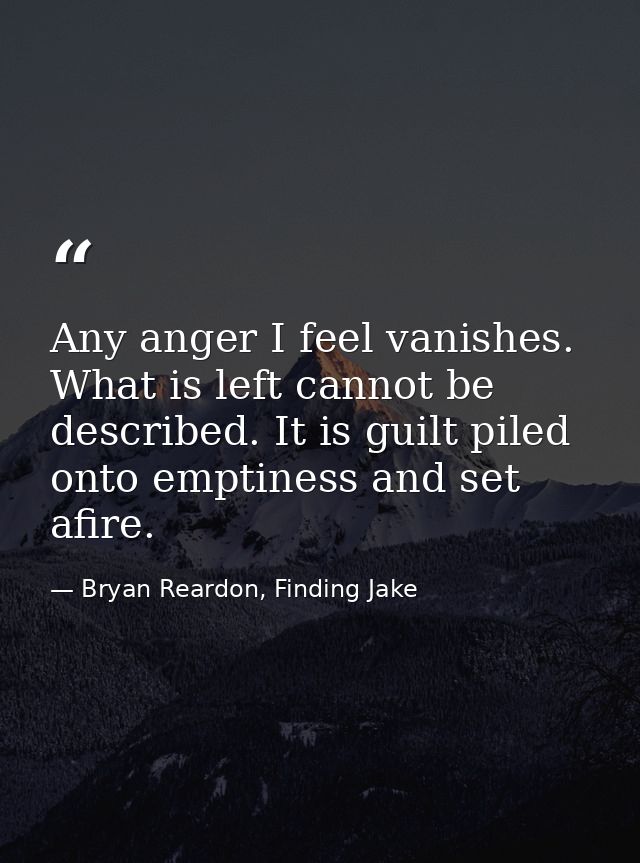 Any anger I feel vanishes. What is left cannot be described. It is guilt piled onto emptiness and set afire. — Bryan Reardon, Finding Jake