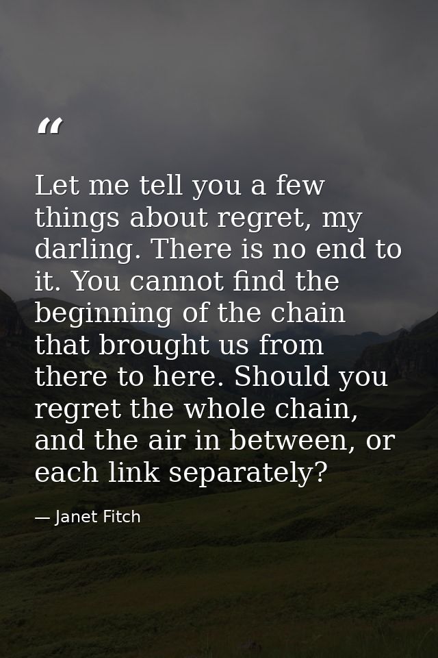 Let me tell you a few things about regret, my darling. There is no end to it. You cannot find the beginning of the chain — Janet Fitch