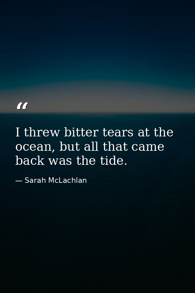 I threw bitter tears at the ocean, but all that came back was the tide. — Sarah McLachlan