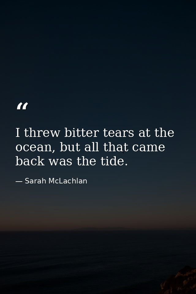 I threw bitter tears at the ocean, but all that came back was the tide. — Sarah McLachlan
