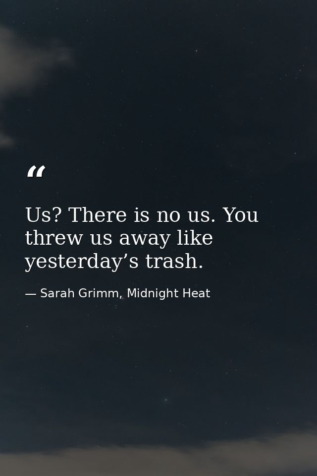 Us? There is no us. You threw us away like yesterday’s trash. — Sarah Grimm, Midnight Heat