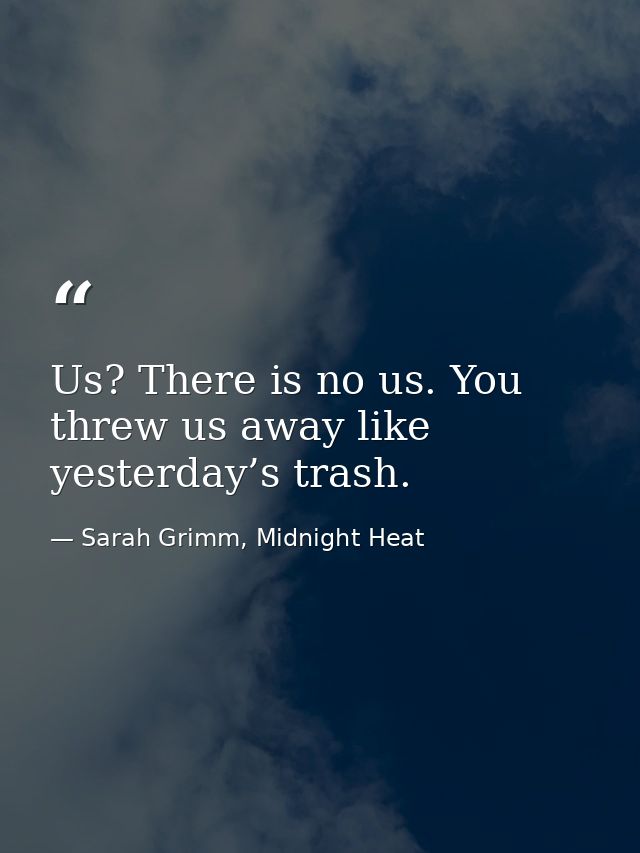 Us? There is no us. You threw us away like yesterday’s trash. — Sarah Grimm, Midnight Heat