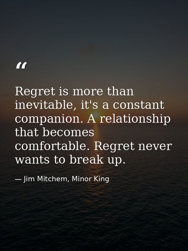 Regret is more than inevitable, it's a constant companion. A relationship that becomes comfortable. Regret never wants t — Jim Mitchem, Minor King