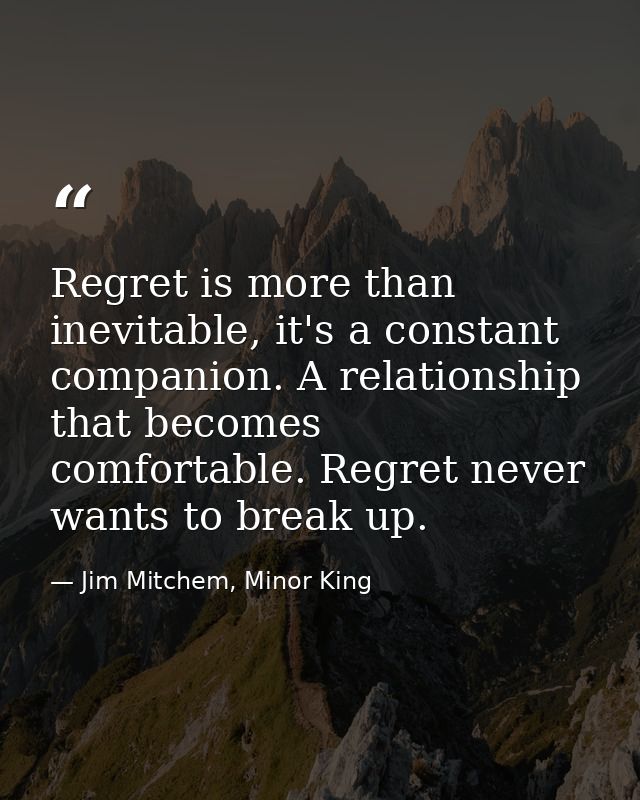 Regret is more than inevitable, it's a constant companion. A relationship that becomes comfortable. Regret never wants t — Jim Mitchem, Minor King