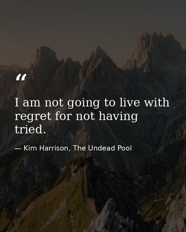 I am not going to live with regret for not having tried. — Kim Harrison, The Undead Pool