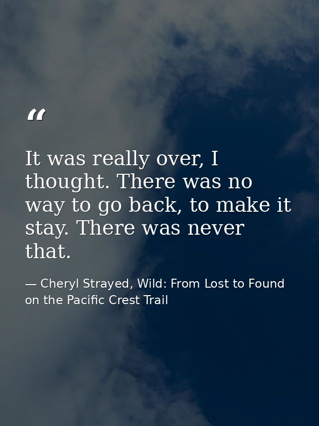 It was really over, I thought. There was no way to go back, to make it stay. There was never that. — Cheryl Strayed, Wild: From Lost to Found on the Pacific Crest Trail