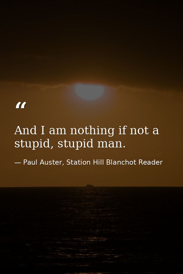 And I am nothing if not a stupid, stupid man. — Paul Auster, Station Hill Blanchot Reader