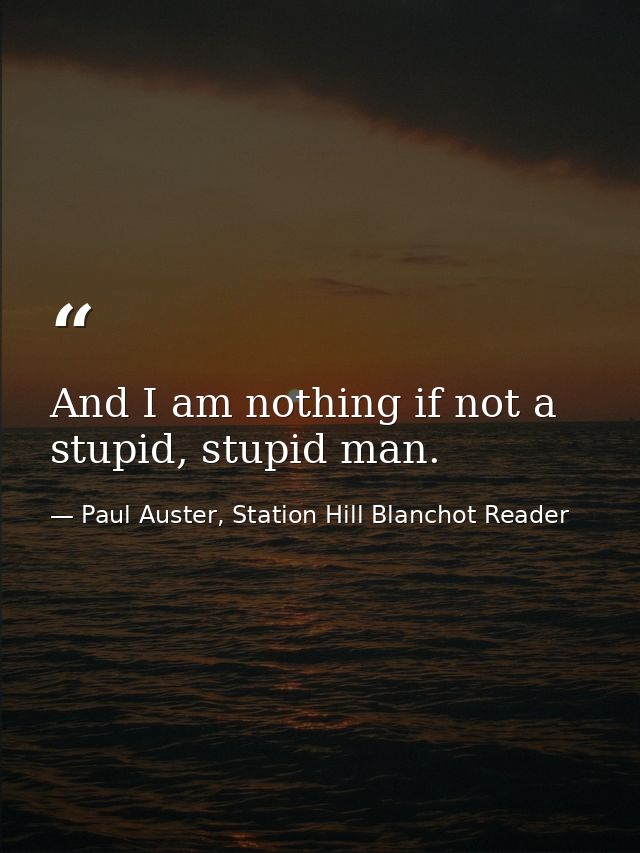 And I am nothing if not a stupid, stupid man. — Paul Auster, Station Hill Blanchot Reader