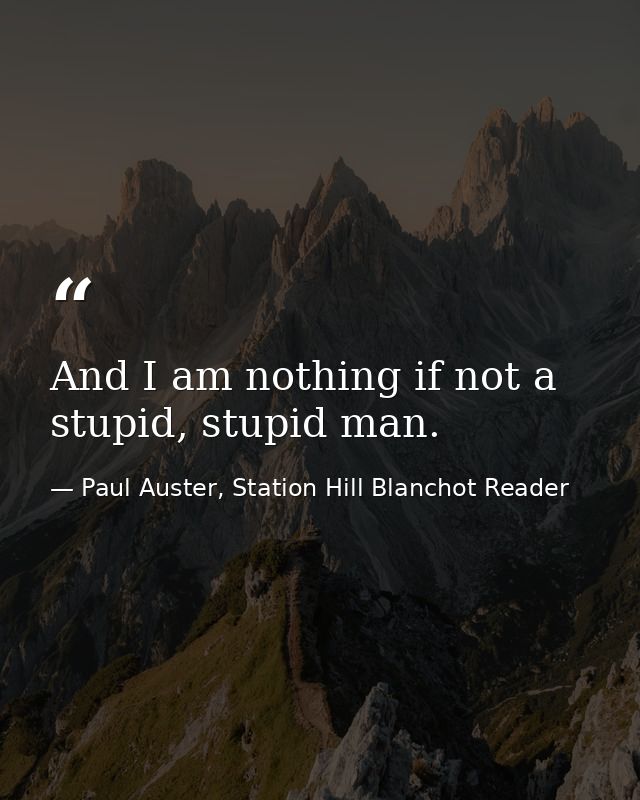 And I am nothing if not a stupid, stupid man. — Paul Auster, Station Hill Blanchot Reader