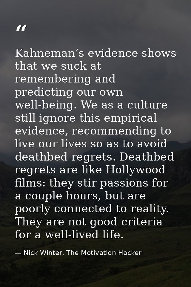 Kahneman’s evidence shows that we suck at remembering and predicting our own well-being. We as a culture still ignore th — Nick Winter, The Motivation Hacker