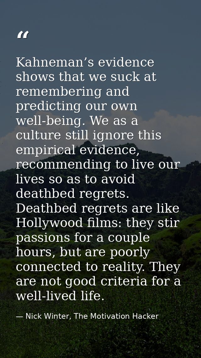 Kahneman’s evidence shows that we suck at remembering and predicting our own well-being. We as a culture still ignore th — Nick Winter, The Motivation Hacker