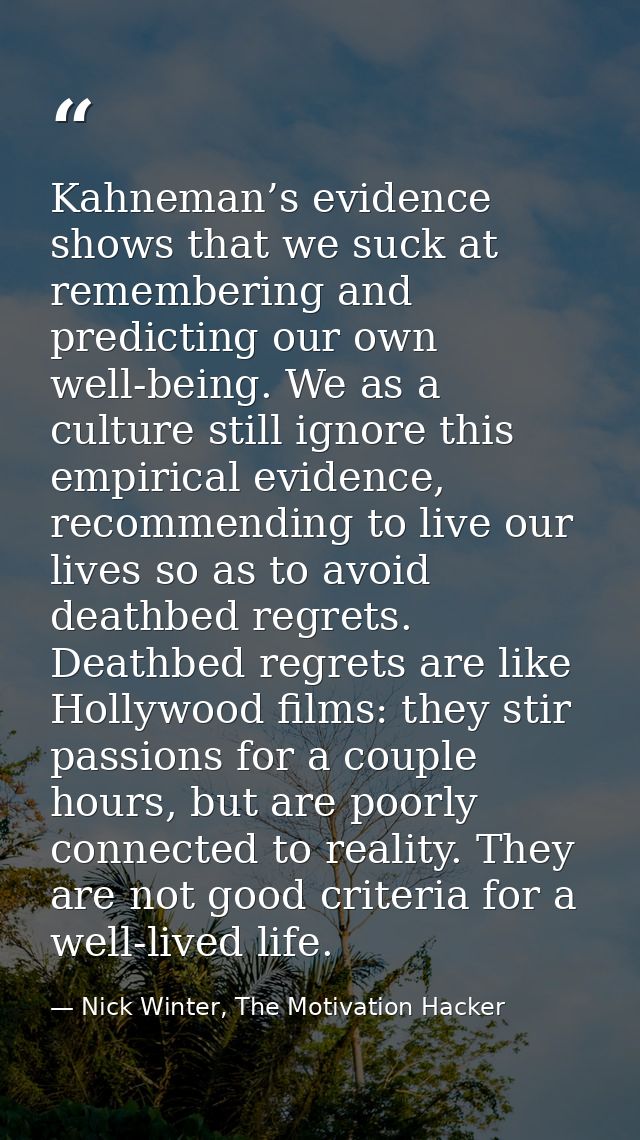 Kahneman’s evidence shows that we suck at remembering and predicting our own well-being. We as a culture still ignore th — Nick Winter, The Motivation Hacker
