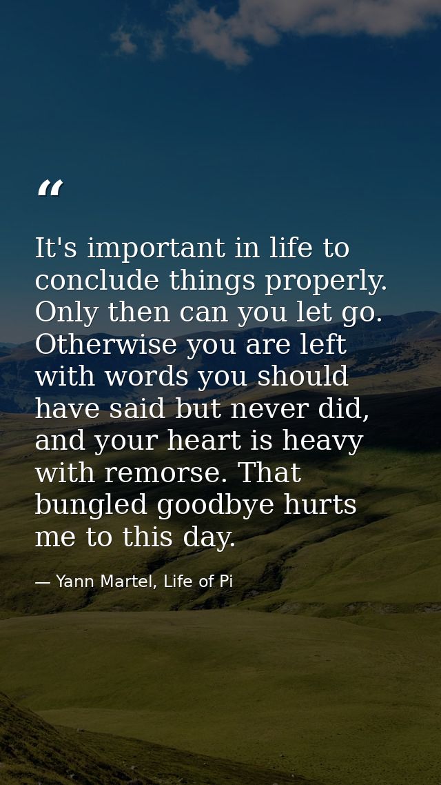 It's important in life to conclude things properly. Only then can you let go. Otherwise you are left with words you shou — Yann Martel, Life of Pi