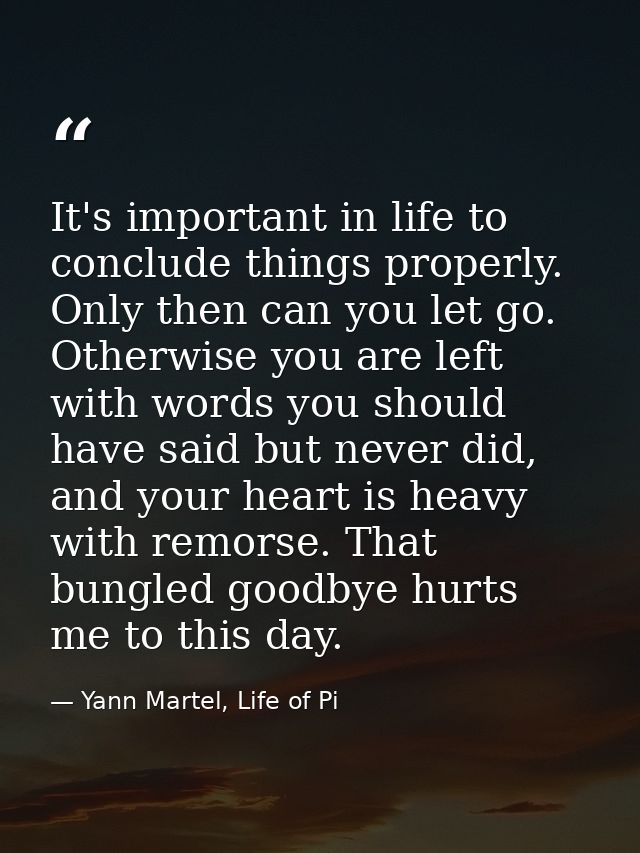 It's important in life to conclude things properly. Only then can you let go. Otherwise you are left with words you shou — Yann Martel, Life of Pi