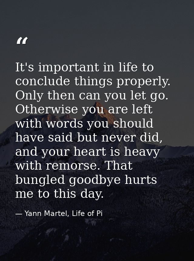 It's important in life to conclude things properly. Only then can you let go. Otherwise you are left with words you shou — Yann Martel, Life of Pi