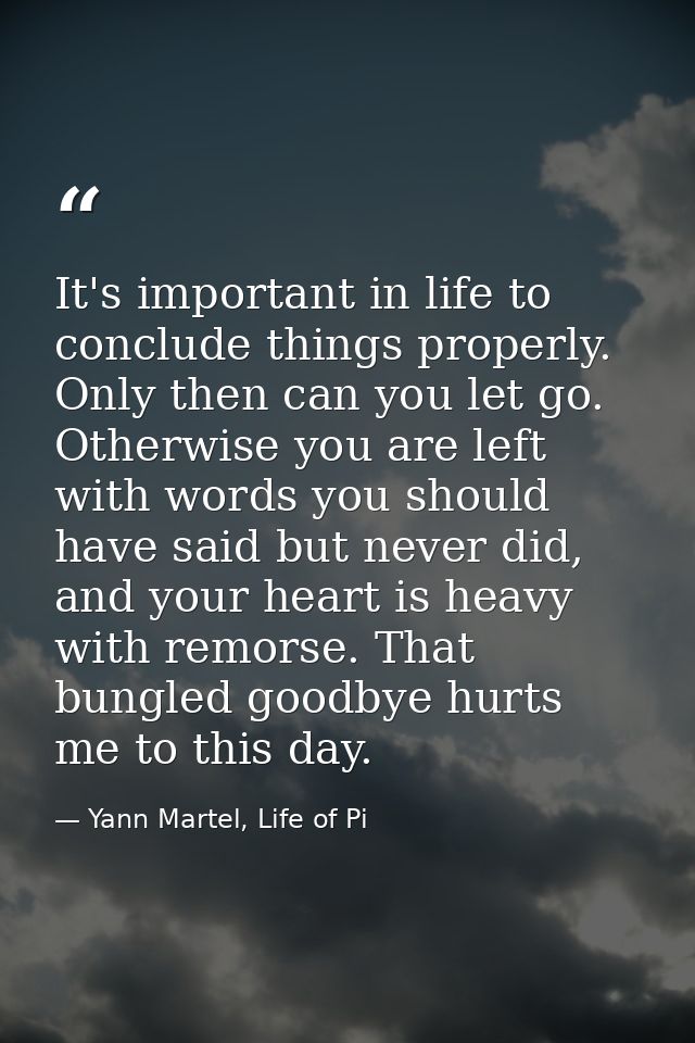 It's important in life to conclude things properly. Only then can you let go. Otherwise you are left with words you shou — Yann Martel, Life of Pi