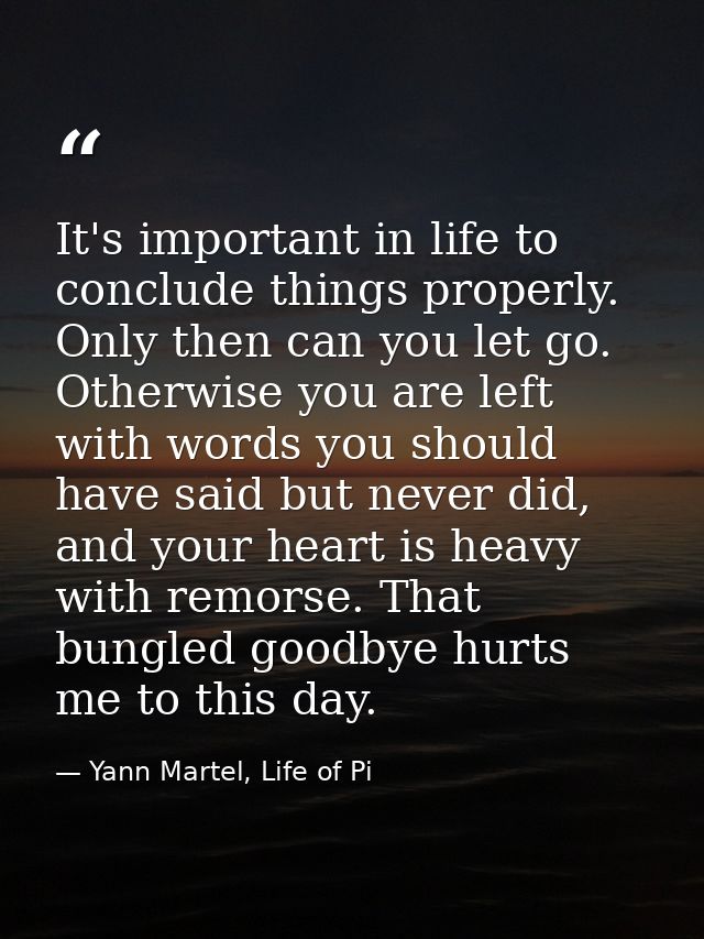 It's important in life to conclude things properly. Only then can you let go. Otherwise you are left with words you shou — Yann Martel, Life of Pi