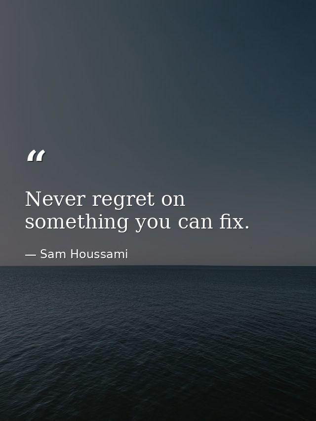 Never regret on something you can fix. — Sam Houssami