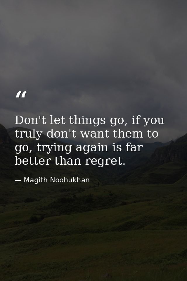 Don't let things go, if you truly don't want them to go, trying again is far better than regret. — Magith Noohukhan