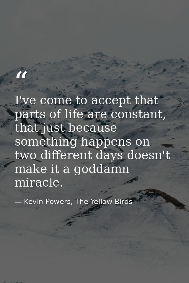 I've come to accept that parts of life are constant, that just because something happens on two different days doesn't m — Kevin Powers, The Yellow Birds