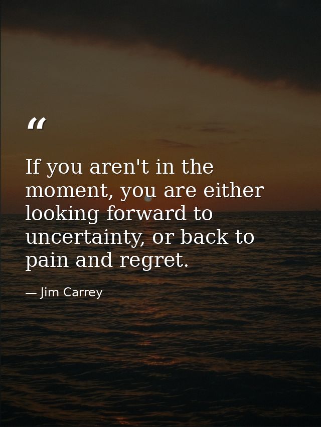 If you aren't in the moment, you are either looking forward to uncertainty, or back to pain and regret. — Jim Carrey