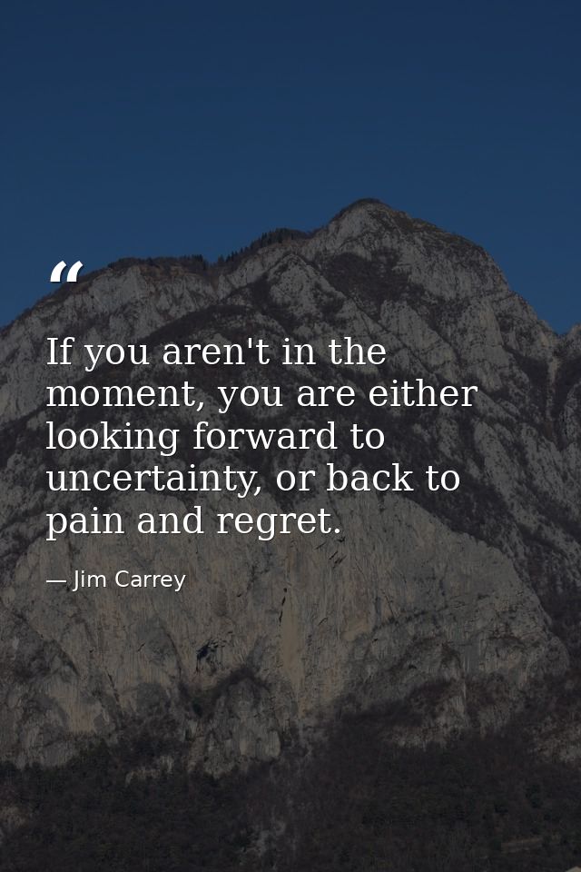 If you aren't in the moment, you are either looking forward to uncertainty, or back to pain and regret. — Jim Carrey