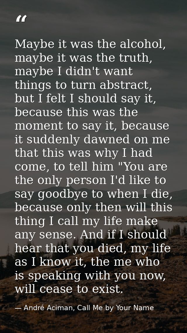 Maybe it was the alcohol, maybe it was the truth, maybe I didn't want things to turn abstract, but I felt I should say i — André Aciman, Call Me by Your Name