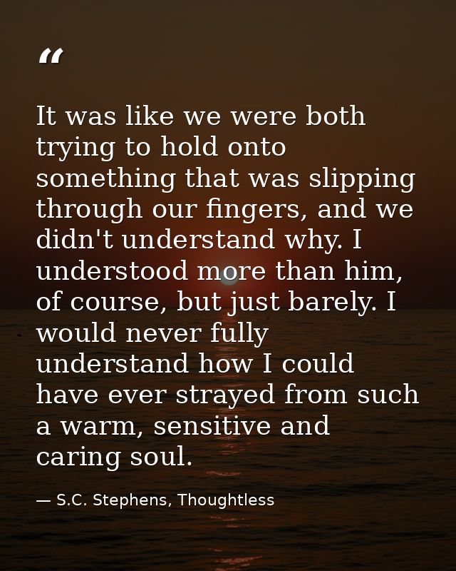 It was like we were both trying to hold onto something that was slipping through our fingers, and we didn't understand w — S.C. Stephens, Thoughtless