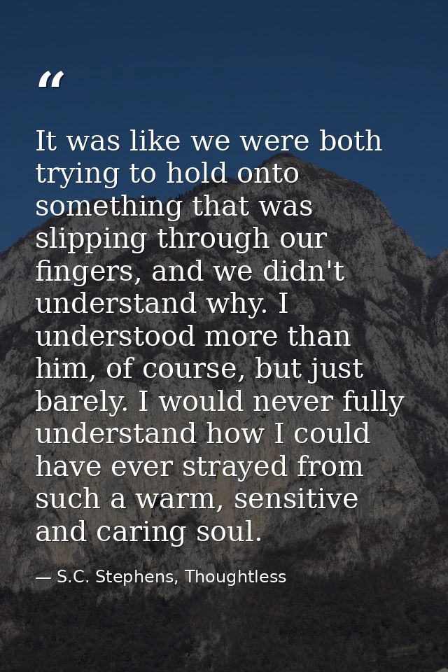 It was like we were both trying to hold onto something that was slipping through our fingers, and we didn't understand w — S.C. Stephens, Thoughtless