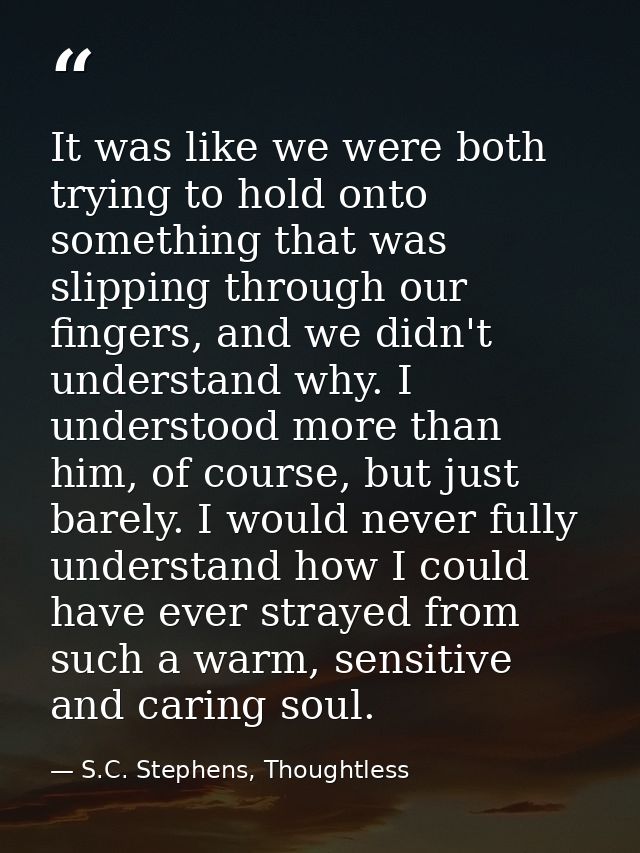 It was like we were both trying to hold onto something that was slipping through our fingers, and we didn't understand w — S.C. Stephens, Thoughtless