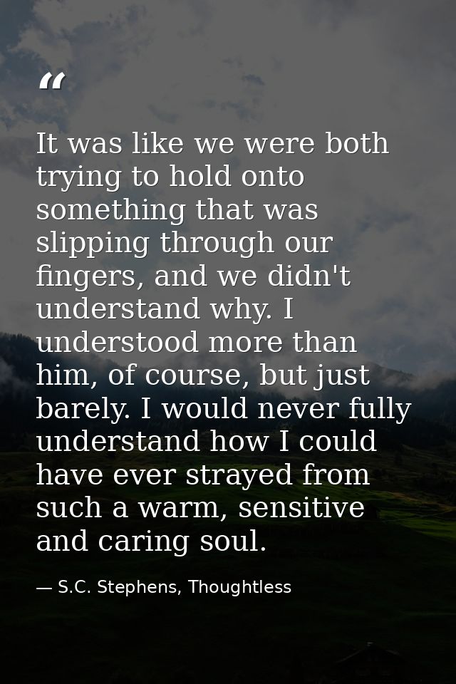 It was like we were both trying to hold onto something that was slipping through our fingers, and we didn't understand w — S.C. Stephens, Thoughtless