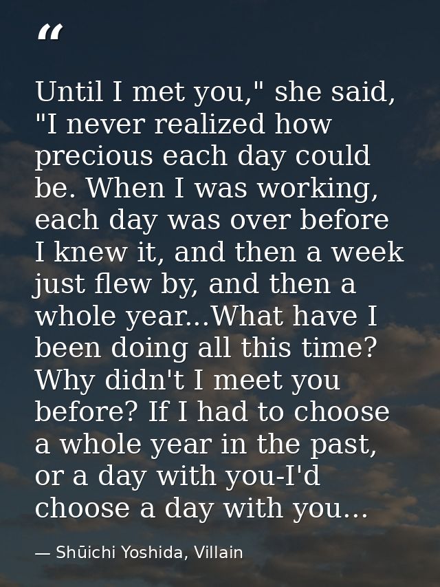 Until I met you," she said, "I never realized how precious each day could be. When I was working, each day was over befo — Shūichi Yoshida, Villain
