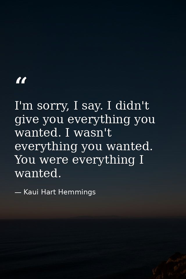 I'm sorry, I say. I didn't give you everything you wanted. I wasn't everything you wanted. You were everything I wanted. — Kaui Hart Hemmings