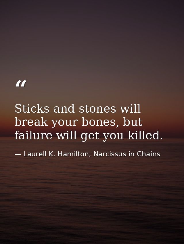 Sticks and stones will break your bones, but failure will get you killed. — Laurell K. Hamilton, Narcissus in Chains