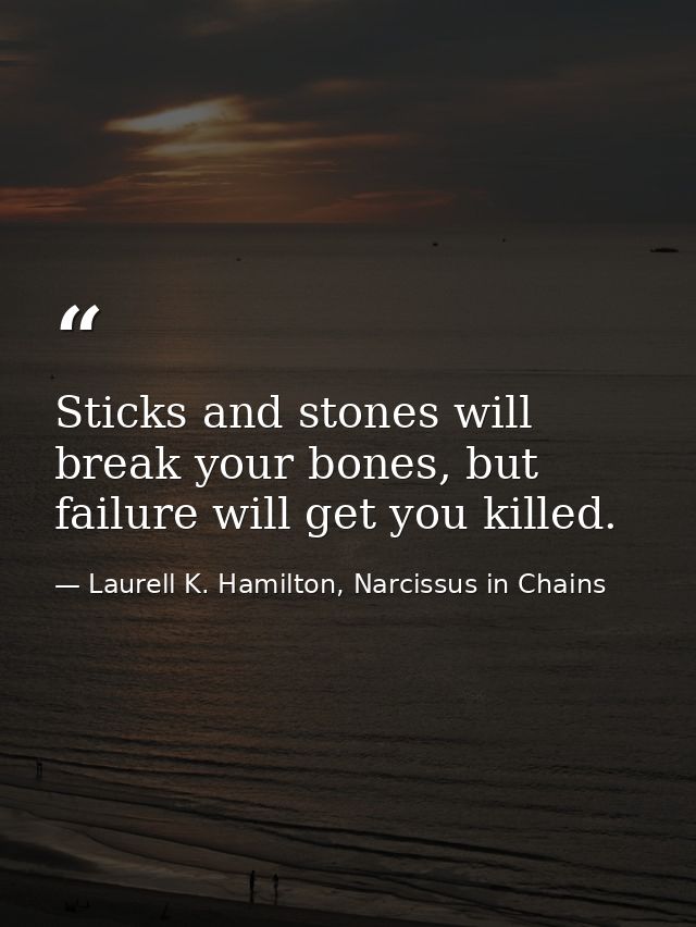Sticks and stones will break your bones, but failure will get you killed. — Laurell K. Hamilton, Narcissus in Chains