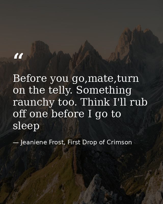 Before you go,mate,turn on the telly. Something raunchy too. Think I'll rub off one before I go to sleep — Jeaniene Frost, First Drop of Crimson