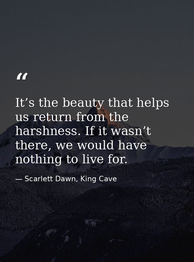 It’s the beauty that helps us return from the harshness. If it wasn’t there, we would have nothing to live for. — Scarlett Dawn, King Cave
