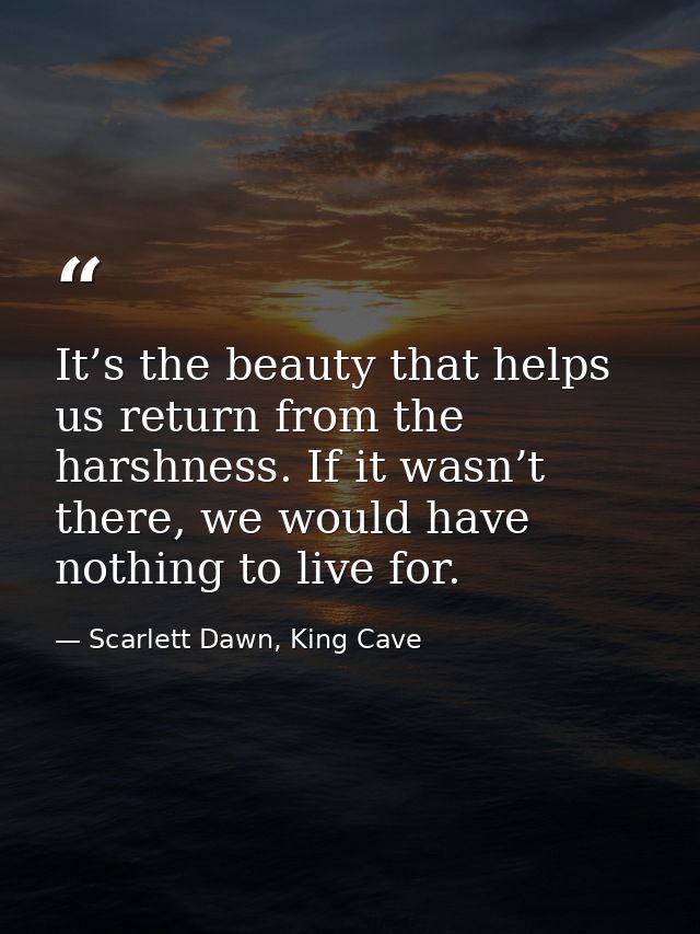 It’s the beauty that helps us return from the harshness. If it wasn’t there, we would have nothing to live for. — Scarlett Dawn, King Cave